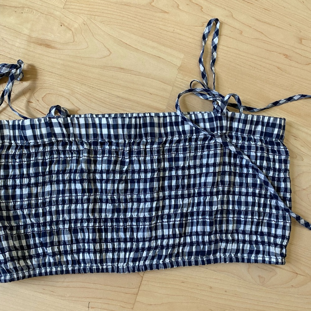 J. Crew Navy and White Gingham tube Top